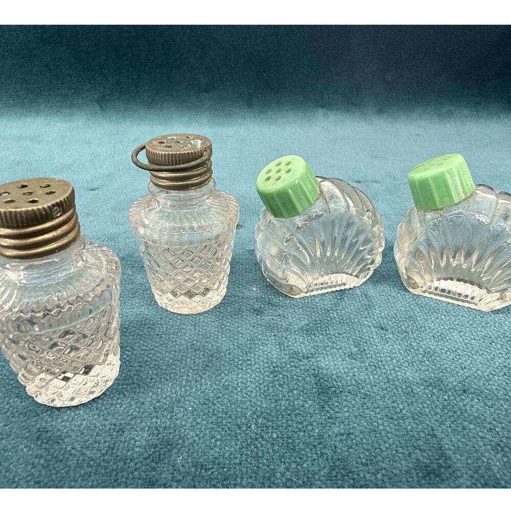 Miniature Glass Salt Pepper Shakers Lot 4 Vintage Depression Style Tableware